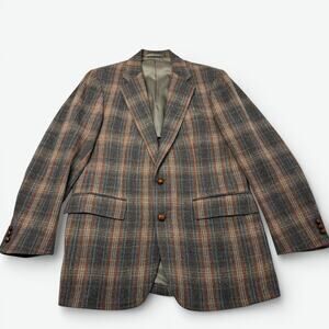 Vintage Wool Sport Coat Mens Size 40R Plaid Two Button Stanley Blacker